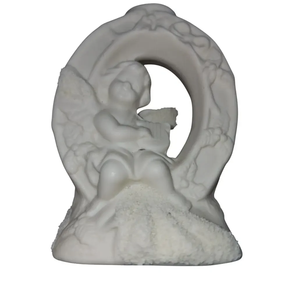 Set of 3 Angel Cherubs White Bisque Porcelain Christmas JOY Candle Holder
